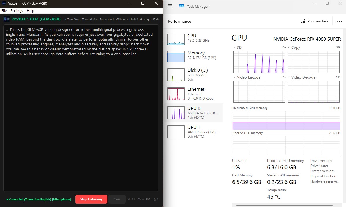 VoxBar GLM VRAM Test